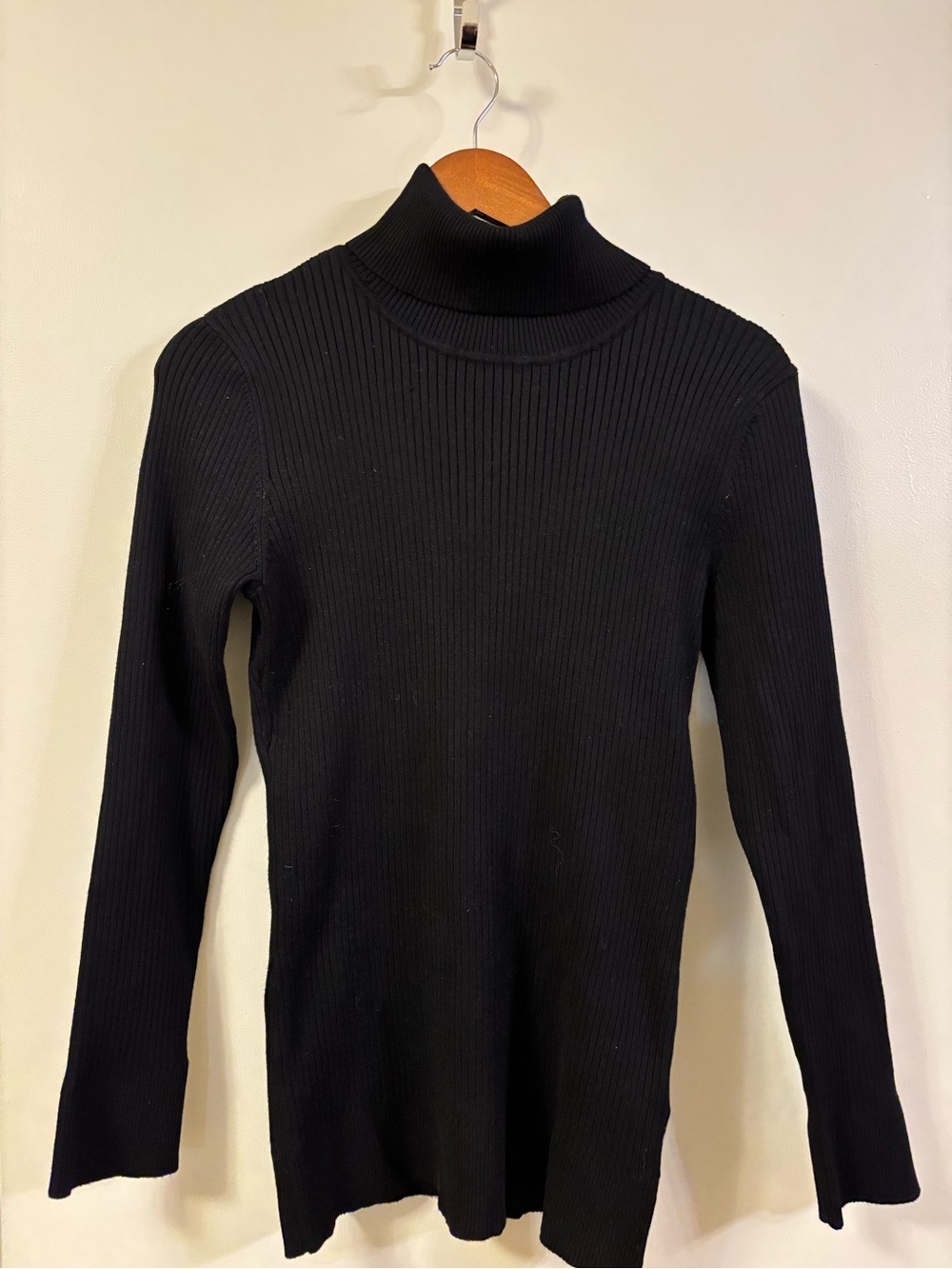 DKNY Black Ribbed Turtleneck Slim Sweater